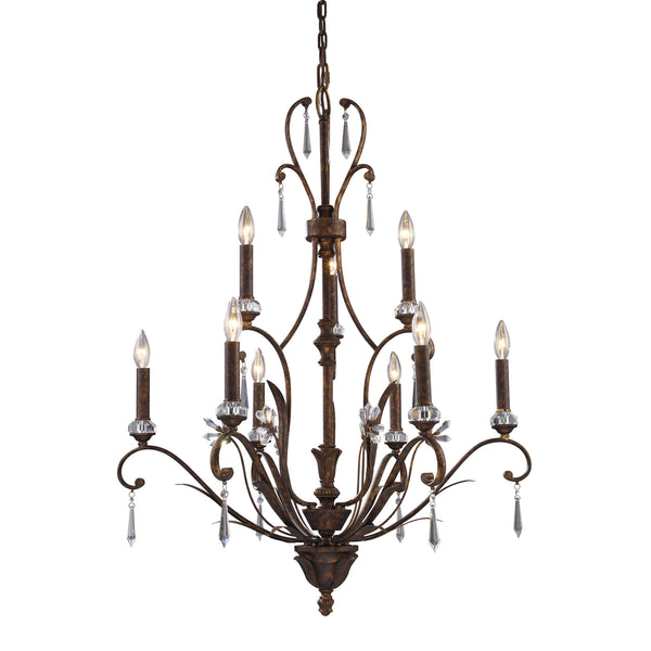 9 Light Chandelier In Burnt Bronze