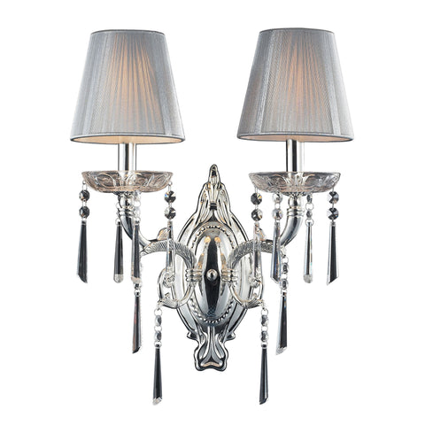 2 Light Wall Bracket In Polished Silver And Iced Glass