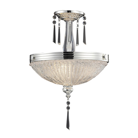 3 Light Semi Flush In Polished Silver And Iced Glass