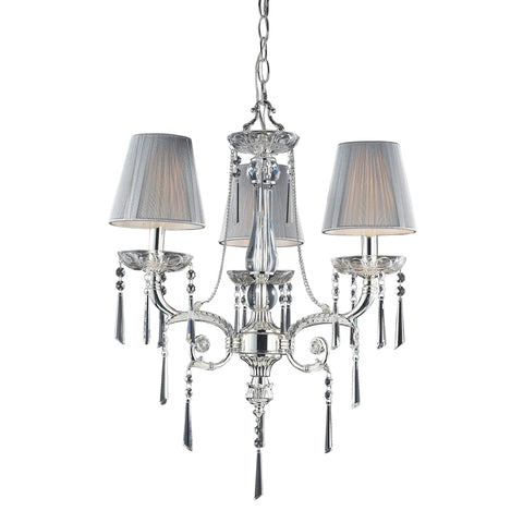 3 Light Chandelier In Polished Silver And Iced Glass