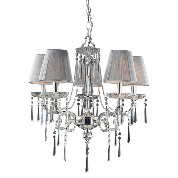 5 Light Chandelier In Polished Silver And Iced Glass