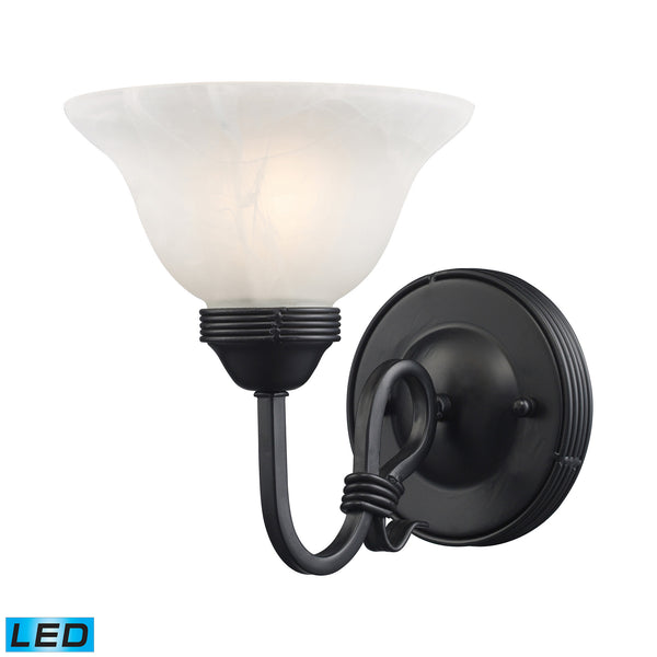 Buckingham 1-Light Sconce In Matte Black With White Glass - LED Offering Up To 800 Lumens (60 Watt Equivalent) With Full Range Dimming. Includes An Easily Replaceable LED Bulb (120V).