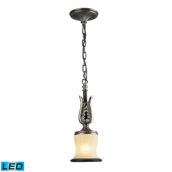 1 Light Pendant In Antique Bronze & Dark Umber And Marblized Amber Glass - LED Offering Up To 800 Lumens (60 Watt Equivalent) With Full Range Dimming. Includes An Easily Replaceable LED Bulb (120V).