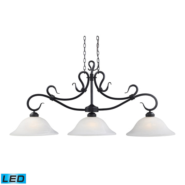 Buckingham 3-Light Billiard/Island In Matte Black With White Glass - LED, 800 Lumens (2400 Lumens Total) With Full Scale Dimming Range, 60 Watt (180 Watt Total)Equivalent , 120V Replaceable LED Bulb Included