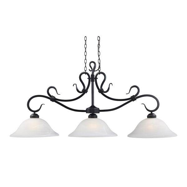 Buckingham 3-Light Billiard/Island In Matte Black With White Glass