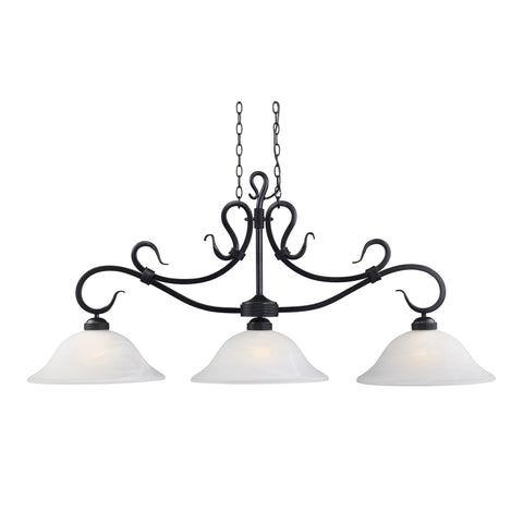 Buckingham 3-Light Billiard/Island In Matte Black With White Glass