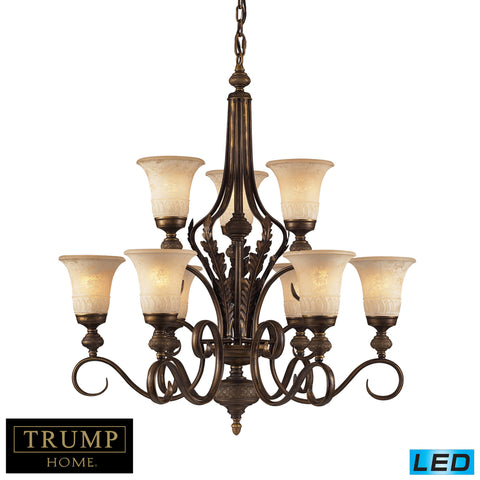 9 Light Chandelier In A Weathered Umber Finish - LED'S Offering Up To 7,200 Lumens (540 Watt Equivalent) With Full Range Dimming. Includes Easily Replaceable LED Bulbs (120V).