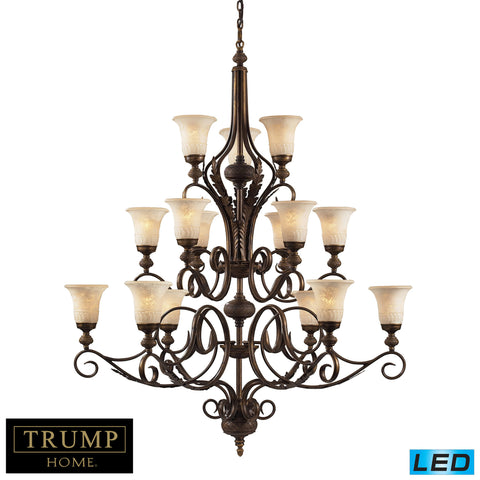15 Light 3-Tier Chandelier In A Weathered Umber Finish - LED, 800 Lumens (12,000 Lumens Total) With Full Scale Dimming Range, 60 Watt (900 Watt Total)Equivalent , 120V Replaceable LED Bulb Included
