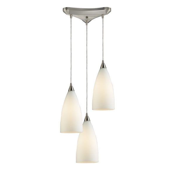 Vesta 3-Light Pendant In White In Satin Nickel