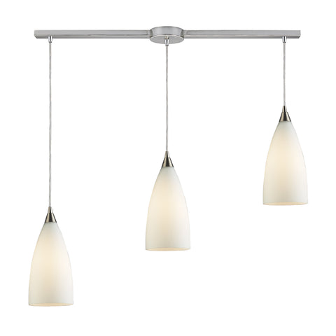 Vesta 3-Light Linear Pendant In White In Satin Nickel