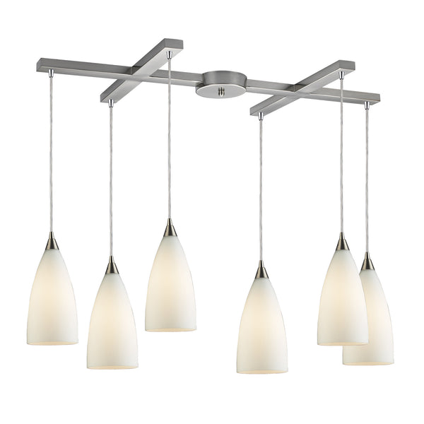 Vesta 6-Light Pendant In White In Satin Nickel