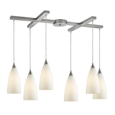 Vesta 6-Light Pendant In White In Satin Nickel