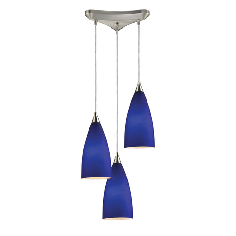 Vesta 3-Light Pendant In Royal Blue In Satin Nickel