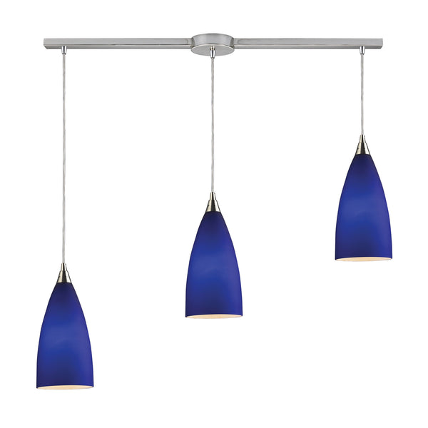 Vesta 3-Light Linear Pendant In Royal Blue In Satin Nickel