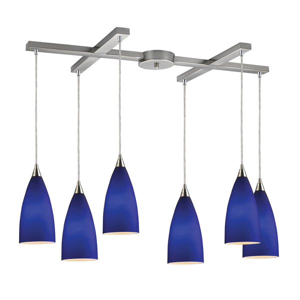 Vesta 6-Light Pendant In Royal Blue In Satin Nickel