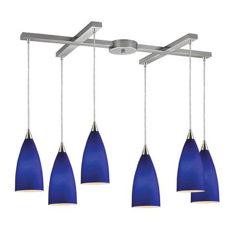 Vesta 6-Light Pendant In Royal Blue In Satin Nickel