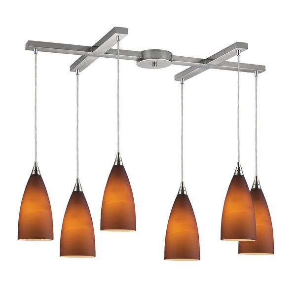Vesta 6-Light Pendant In Tobacco In Satin Nickel