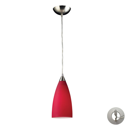 1 Light Pendant In Satin Nickel With Vesta Red Glass Includes An Adapter Kit To Allow For Easy Conversion Of A Recessed Light To A Pendant