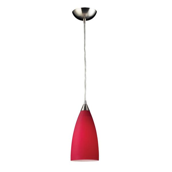 1 Light Pendant In Satin Nickel With Vesta Red Glass