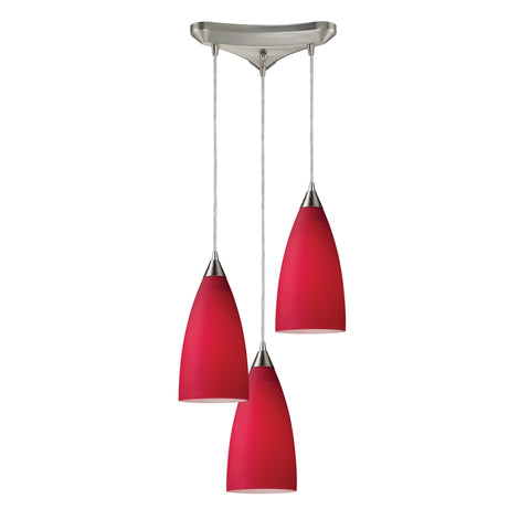Vesta 3-Light Pendant In Cardinal Red In Satin Nickel