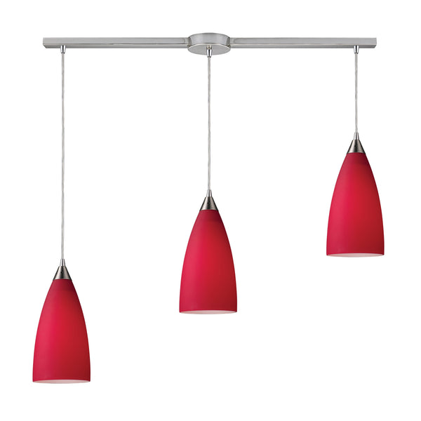 Vesta 3-Light Linear Pendant In Cardinal Red In Satin Nickel