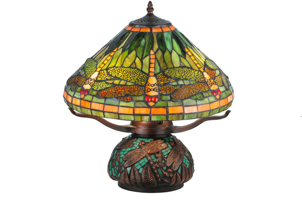 17"H Tiffany Dragonfly W/Tiffany Mosaic Base Table Lamp