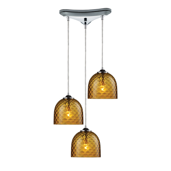Viva 3-Light Amber Pendant In Polished Chrome