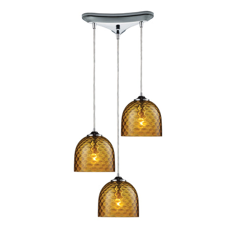 Viva 3-Light Amber Pendant In Polished Chrome