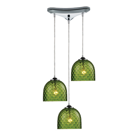 Viva 3-Light Green Pendant In Polished Chrome