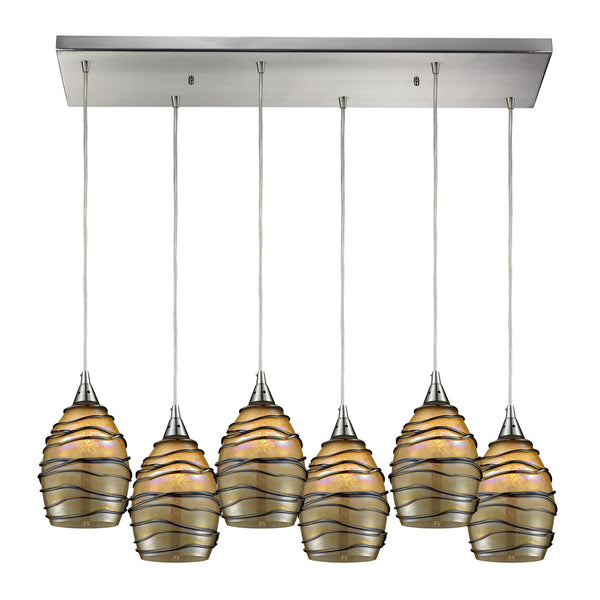 Vines 6 Light Pendant In Satin Nickel