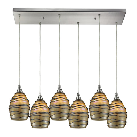 Vines 6 Light Pendant In Satin Nickel