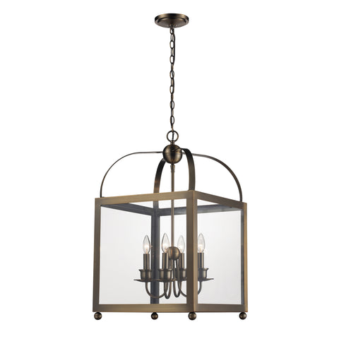 4- Light Lantern In Brushed Antique Brass