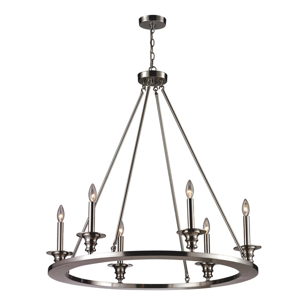 6- Light Chandelier In Satin Nickel
