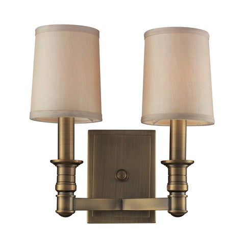 2- Light Wall Sconce In Brushed Antique Brass