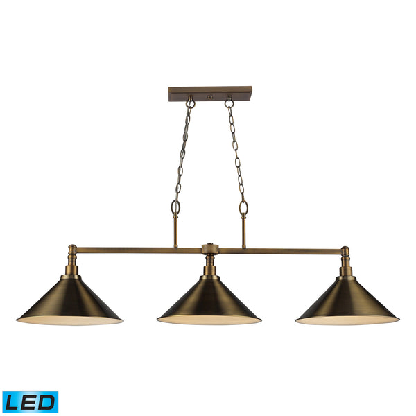 Baxter 3 Light Billiard In Brushed Antique Brass - LED, 800 Lumens (2400 Lumens Total) With Full Scale Dimming Range, 60 Watt (180 Watt Total)Equivalent , 120V Replaceable LED Bulb Included