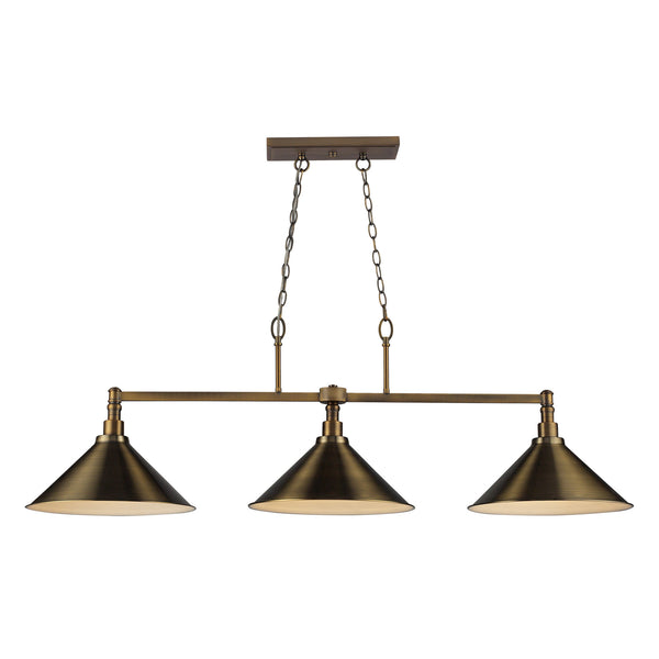 Baxter 3 Light Billiard In Brushed Antique Brass