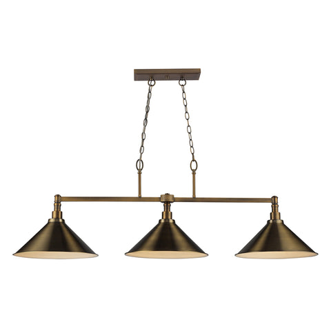 Baxter 3 Light Billiard In Brushed Antique Brass