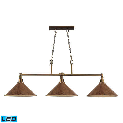 Baxter 3 Light Billiard In Burl Wood And Brushed Antique Brass - LED, 800 Lumens (2400 Lumens Total) With Full Scale Dimming Range, 60 Watt (180 Watt Total)Equivalent , 120V Replaceable LED Bulb Included