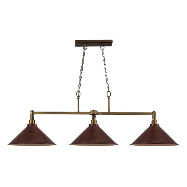 Baxter 3 Light Billiard In Dark Walnut And Brushed Antique Brass