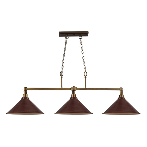 Baxter 3 Light Billiard In Dark Walnut And Brushed Antique Brass