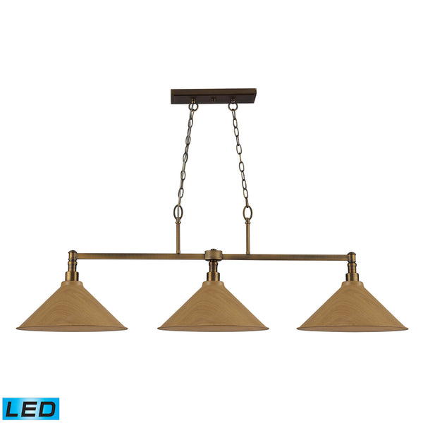 Baxter 3 Light Billiard In Medium Oak And Brushed Antique Brass - LED, 800 Lumens (2400 Lumens Total) With Full Scale Dimming Range, 60 Watt (180 Watt Total)Equivalent , 120V Replaceable LED Bulb Included