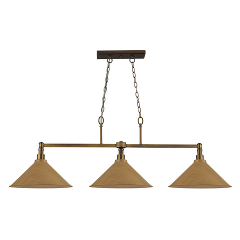 Baxter 3 Light Billiard In Medium Oak And Brushed Antique Brass