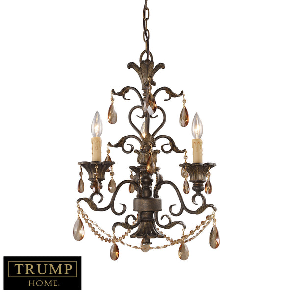 3 Light Chandelier With Amber Crystal