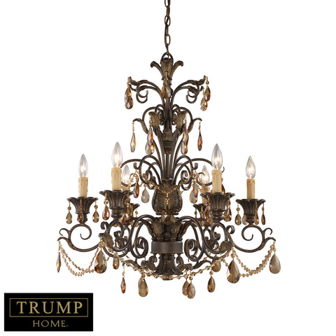 6 Light Chandelier With Amber Crystal