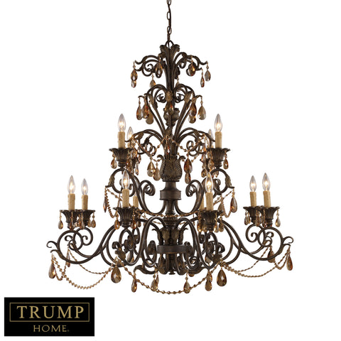 12 Light Chandelier With Amber Crystal