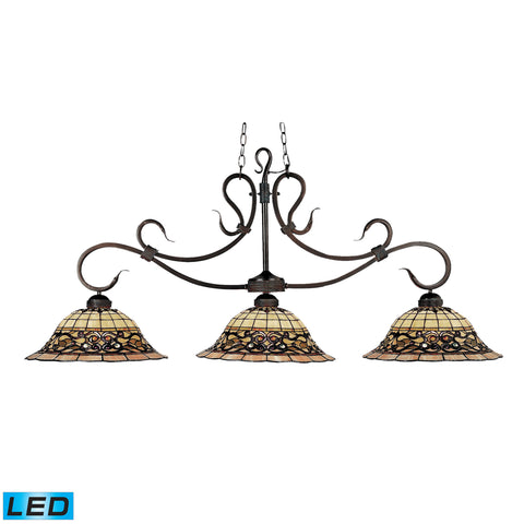 Tiffany Buckingham 3-Light Billiard/Island In Vintage Antique With Tiffany Style Glass - LED, 800 Lumens (2400 Lumens Total) With Full Scale Dimming Range, 60 Watt (180 Watt Total)Equivalent , 120V Replaceable LED Bulb Included