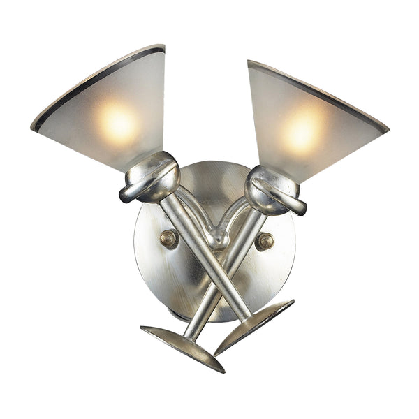 2 Light Wall Bracket In Silver Leaf And Frosted Martini Glass