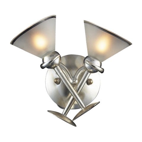 2 Light Wall Bracket In Silver Leaf And Frosted Martini Glass