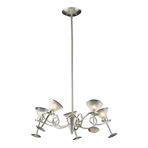 5 Light Chandelier In Silver Leaf And Frosted Martini Glass