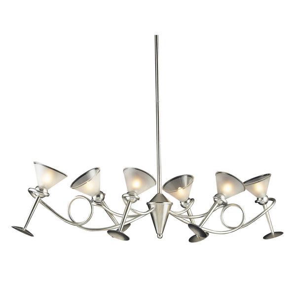 6 Light Chandelier In Silver Leaf And Frosted Martini Glass